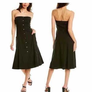 ⚡️ Theory Kayleigh Soft Crunch Black Linen Midi Dress with Pockets